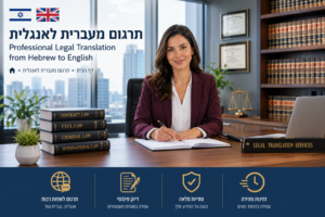 תיאור תמונה: עורכתדין מקצועית יושבת במשרד אלגנטי ומודרני, מוקף במדפי ספרי משפט עבי כרס. על שולחן העבודה מסודרים מחשב, מסמכים משפטיים ותיקי לקוחות, המדגישים סביבת עבודה מקצועית ואמינה. האווירה משדרת דיוק, אמינות וניסיון בתרגום מסמכים מעברית לאנגלית. התמונה ממחישה שירותי תרגום מקצועיים למסמכים משפטיים, חוזים, תעודות, מסמכים רשמיים ומסמכים עסקיים, תוך הקפדה על דיוק לשוני והתאמה למונחים המשפטיים והמקצועיים באנגלית. תיאור תמונה:
עורכתדין מקצועית יושבת במשרד אלגנטי ומודרני, מוקף במדפי ספרי משפט עבי כרס. על שולחן העבודה מסודרים מחשב, מסמכים משפטיים ותיקי לקוחות, המדגישים סביבת עבודה מקצועית ואמינה. האווירה משדרת דיוק, אמינות וניסיון בתרגום מסמכים מעברית לאנגלית. התמונה ממחישה שירותי תרגום מקצועיים למסמכים משפטיים, חוזים, תעודות, מסמכים רשמיים ומסמכים עסקיים, תוך הקפדה על דיוק לשוני והתאמה למונחים המשפטיים והמקצועיים באנגלית.
