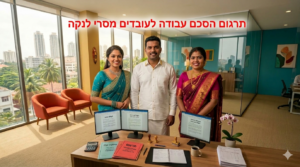 תרגום הסכם עבודה לעובדים מסרילנקה | תרגום לסינהלית ולטמילית - בתמונה עובדים מסרי לנקה בלבוש מסורתי במשרד 