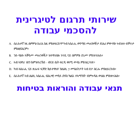 שירותי תרגום מסמכים לטיגרינית בתמונה כיתוב בשפה הטיגרית 