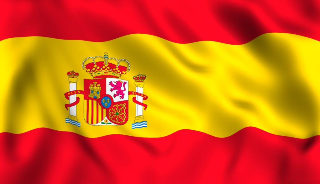 תרגום מעברית לספרדית בתמונה: דגל ספרד אדום צהוב אדום